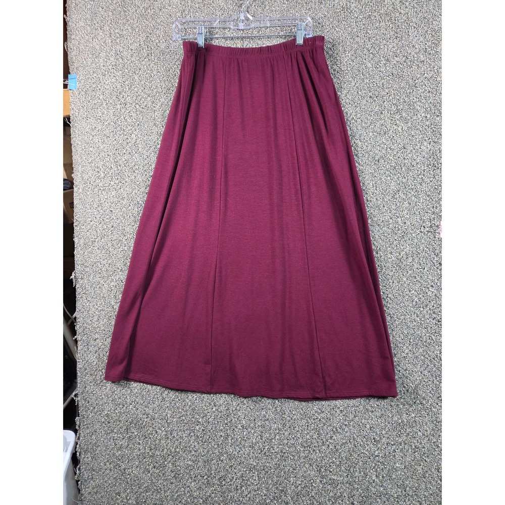 Susan Graver Style Skirt Women Medium Burgundy Excellent Elastic Waist Maxi